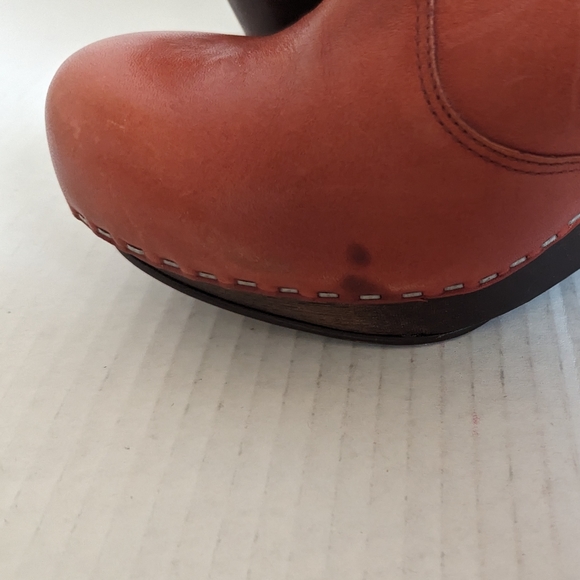 Schuler & Sons Philadelphia Anthropologie Orange Leather Clog Ankle Booties 8 B - Picture 9 of 10